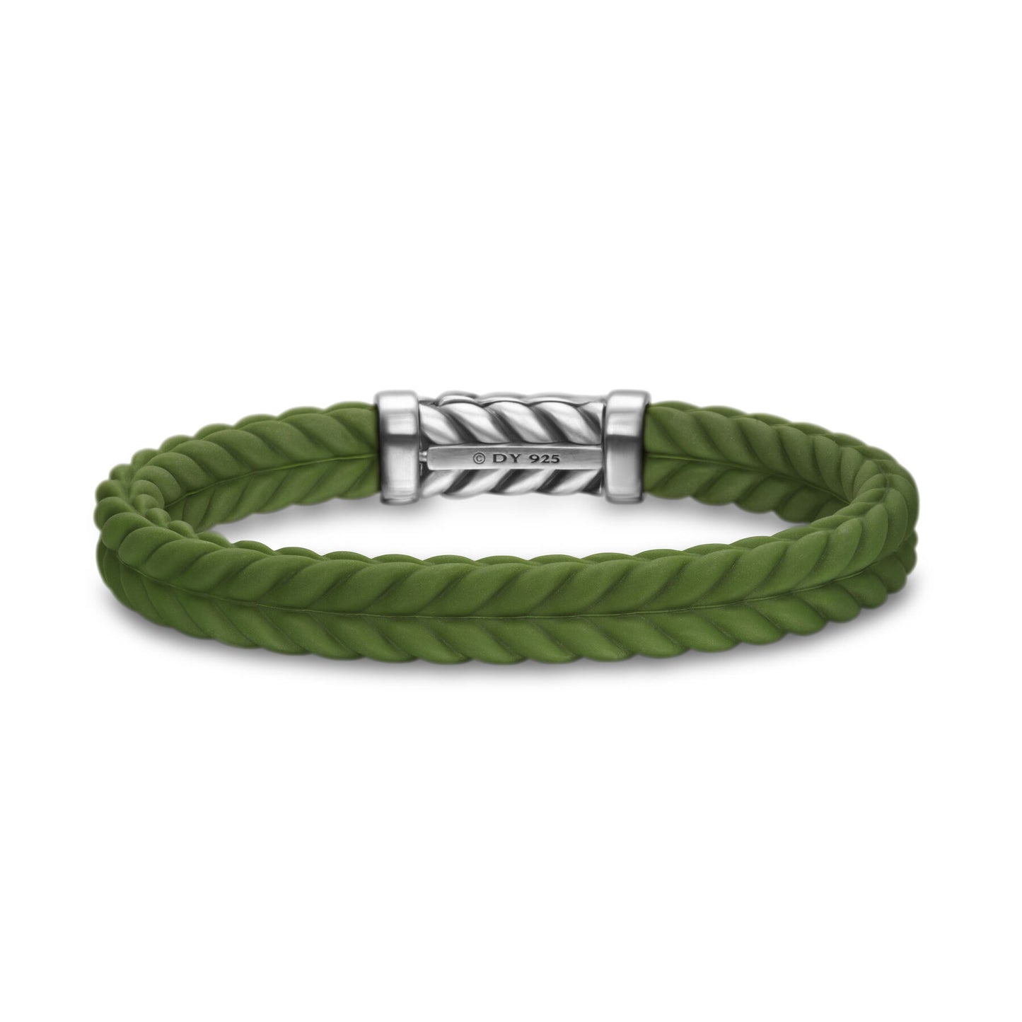 Chevron Bracelet in Green Rubber with Sterling Silver, 9mm