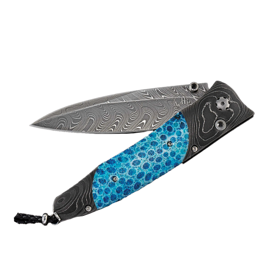 The Gentac 'Blue Spark' Knife Inlaid with Fossil Coral