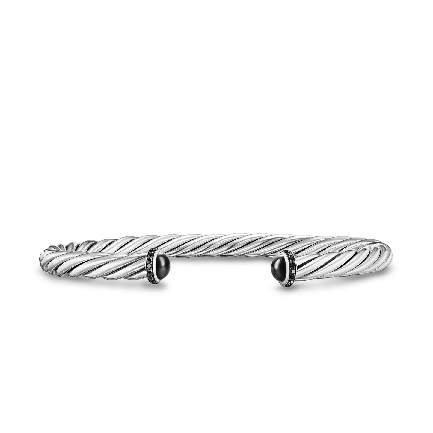 Cable Cuff Bracelet in Sterling Silver with Pavé Black Diamonds, 6mm