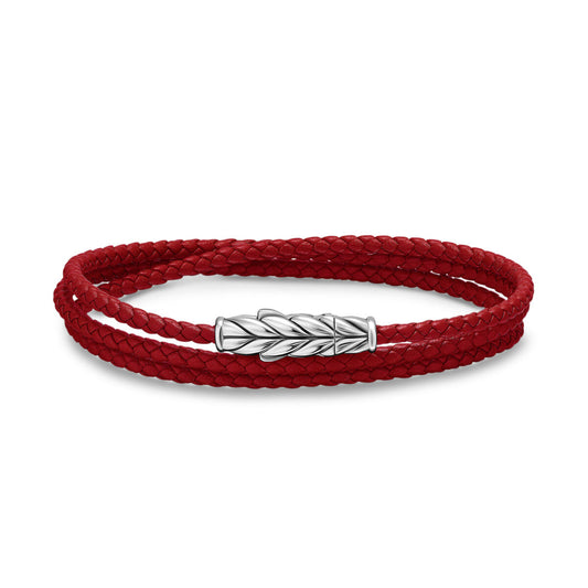Chevron Triple Wrap Bracelet in Red Leather with Sterling Silver, 3mm