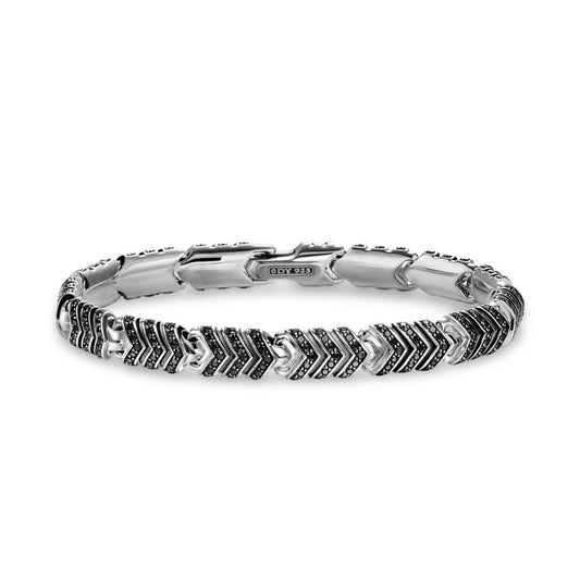 Chevron Link Bracelet in Sterling Silver with Black Diamonds, 7.6mm