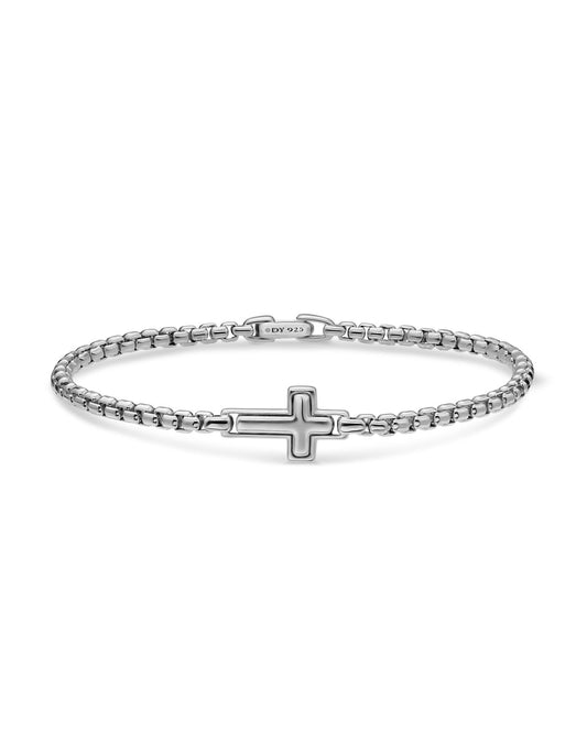 Cross Station Box Chain Bracelet in Sterling Silver