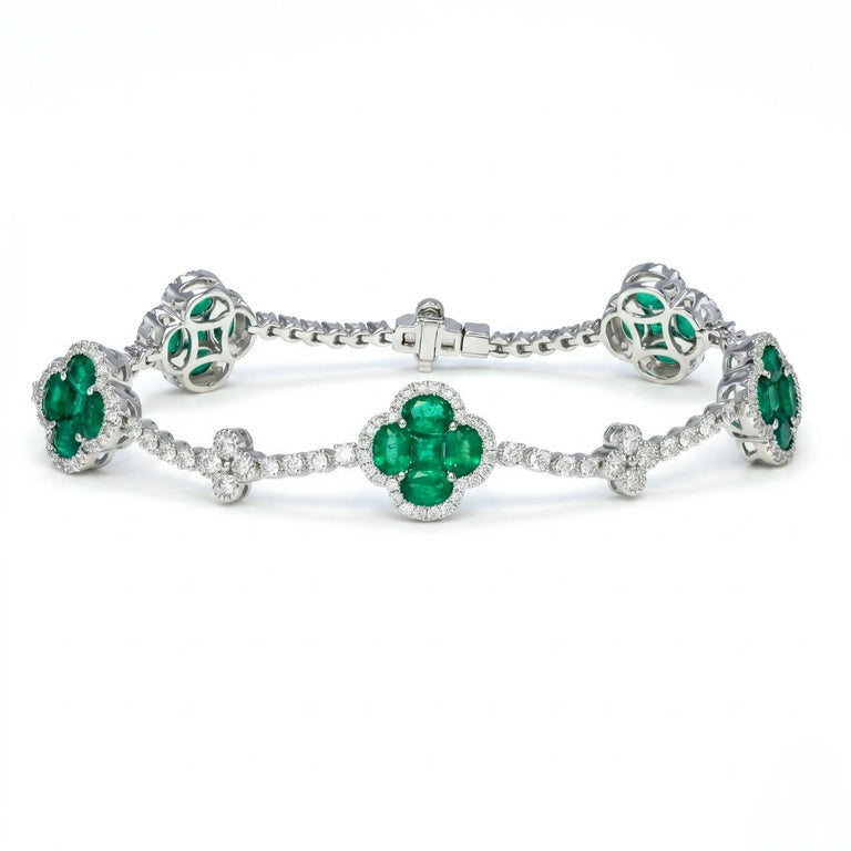 Emerald and Diamond Clover Bracelet