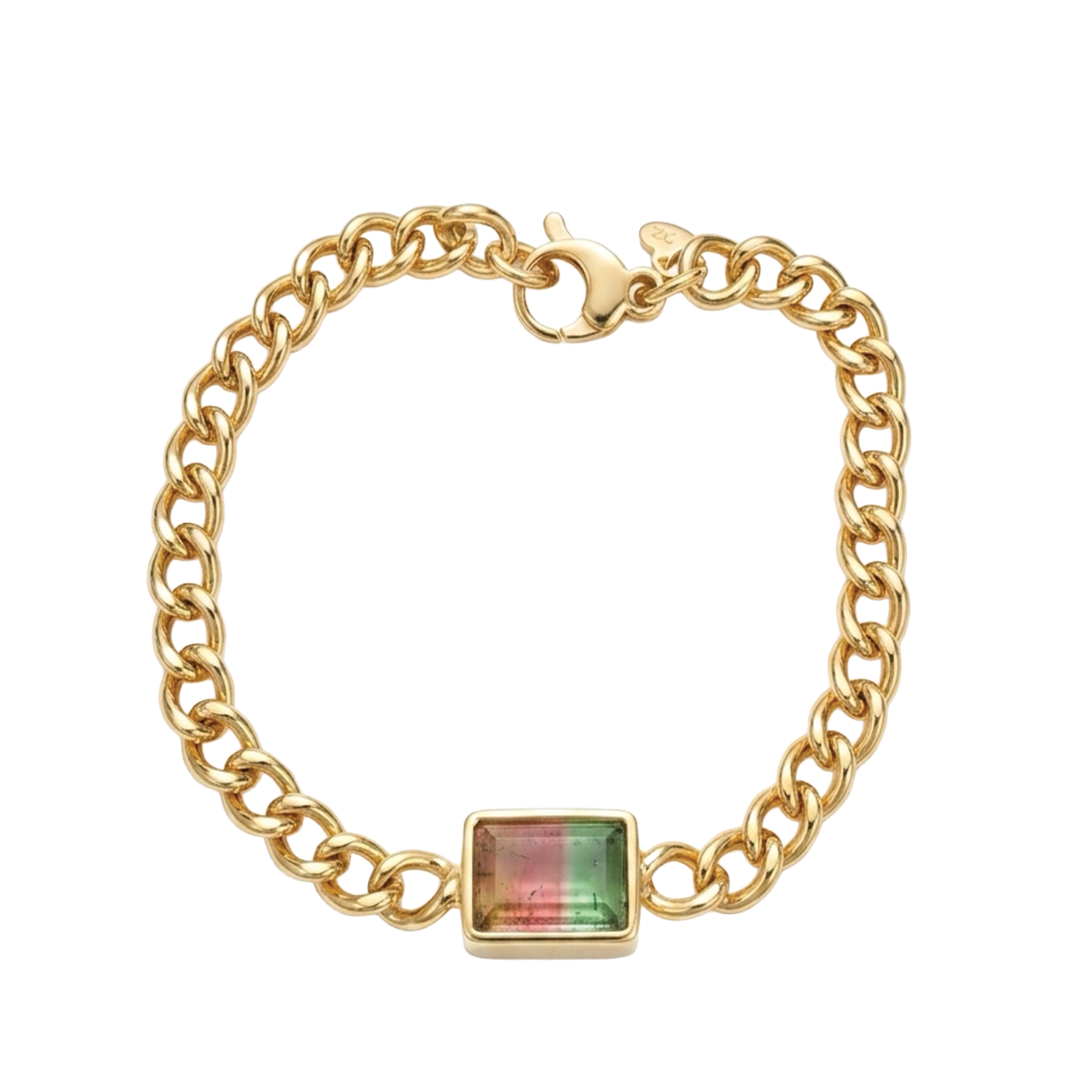 Romeo Watermelon Tourmaline Curb Link Bracelet
