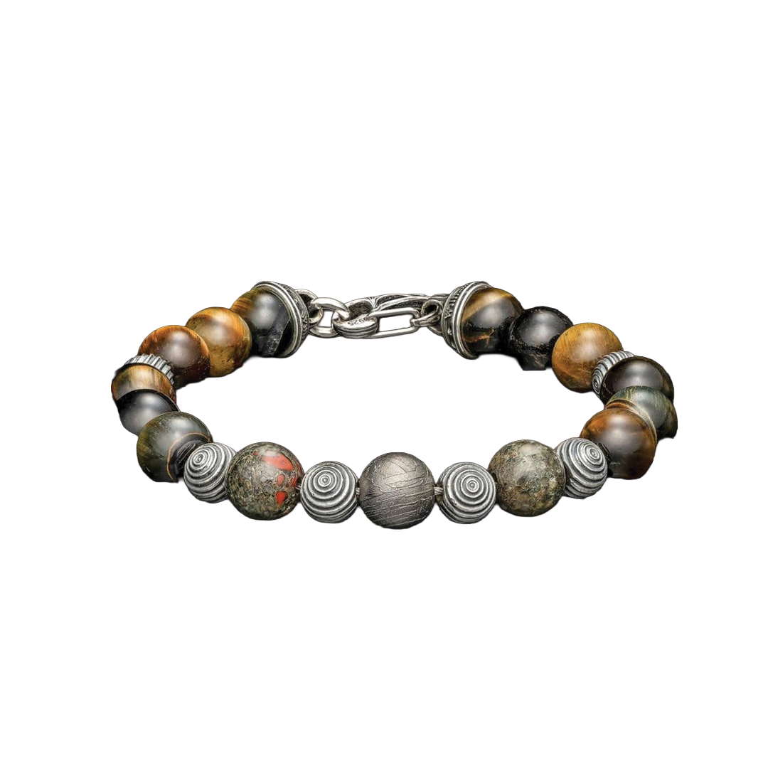 Tigron Bracelet with Meteorite, Dinosaur Bone and Tigers Eye