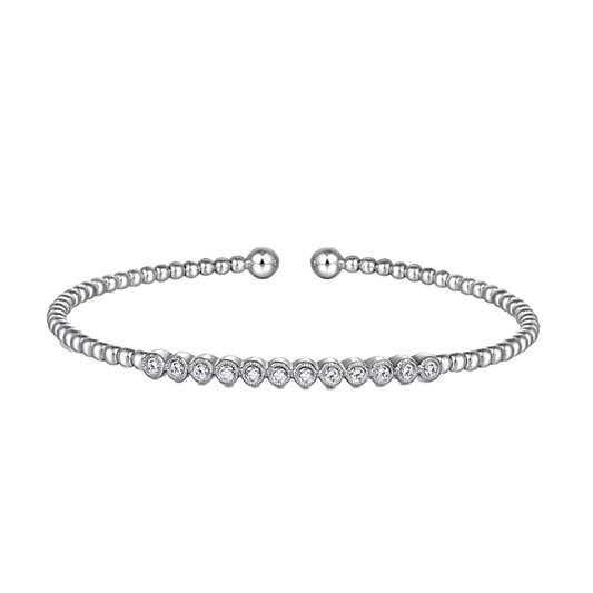 Beaded Diamond Bracelet with Milgrain Bezels in 14K White Gold