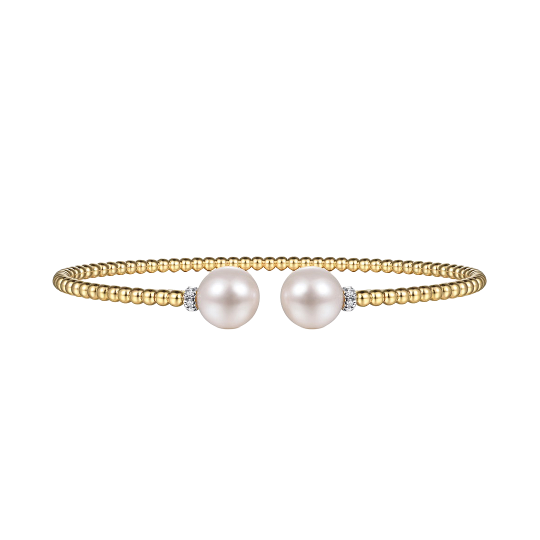 Split Bangle Bracelet with Pearls and Diamonds