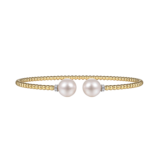 Split Bangle Bracelet with Pearls and Diamonds