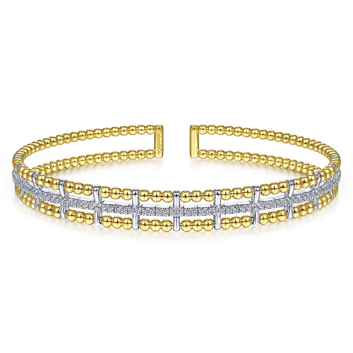 3-Row Beaded Cuff Bracelet With Diamond Pave