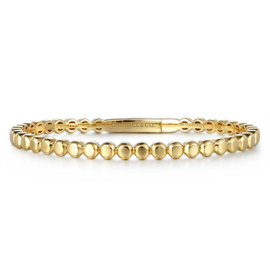 Round Disk Closed Bangle Bracelet in Yellow Gold