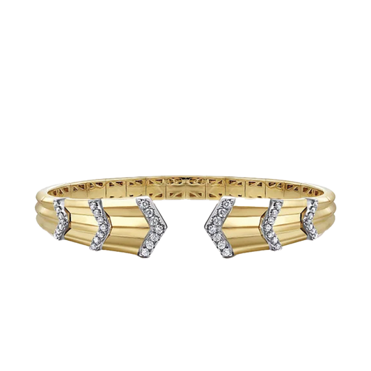 Cuff Bangle Bracelet with Angular Diamond Sections