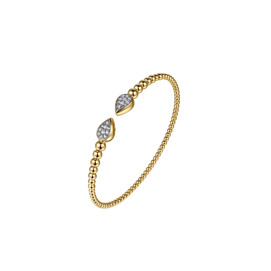 Gold Beaded Bangle with Diamond Ends