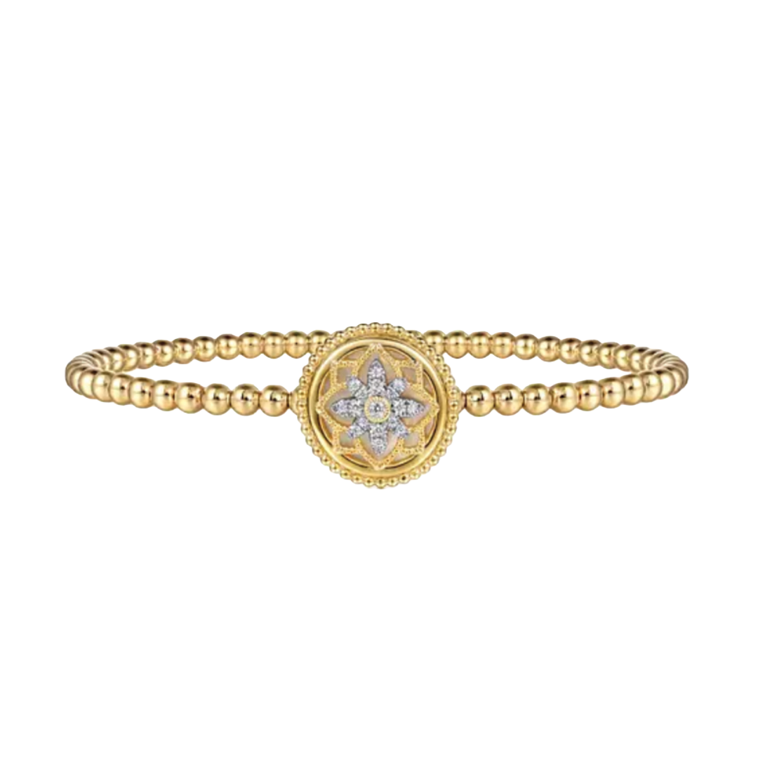 Diamond and Mother of Pearl Medallion Split Bangle Bracelet