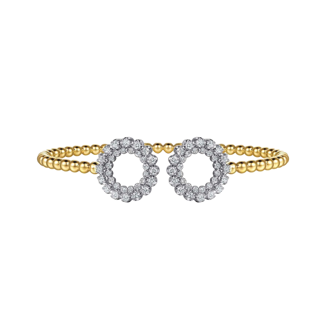 Gold Beaded Bracelet with Diamond Circles
