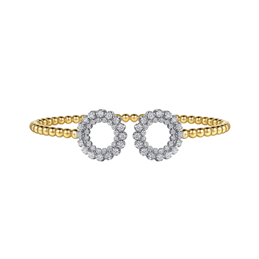 Gold Beaded Bracelet with Diamond Circles