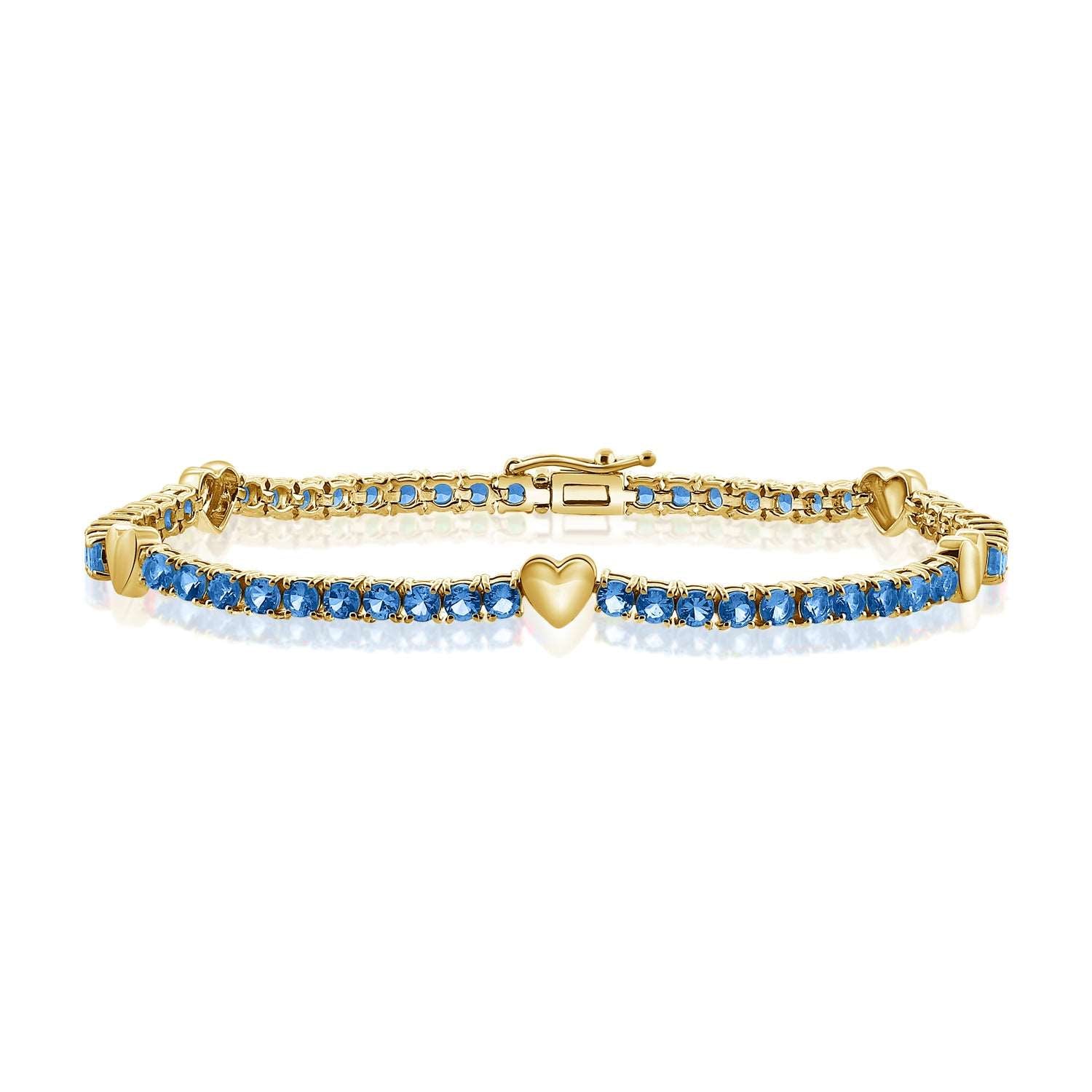 Blue Sapphire Tennis Bracelet with Heart Stations