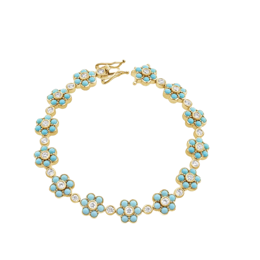 DTurquoise Flower Bracelet with Diamonds
