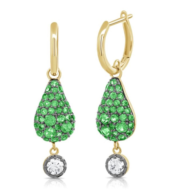 Hoop Earrings with Emerald And Diamond Drops