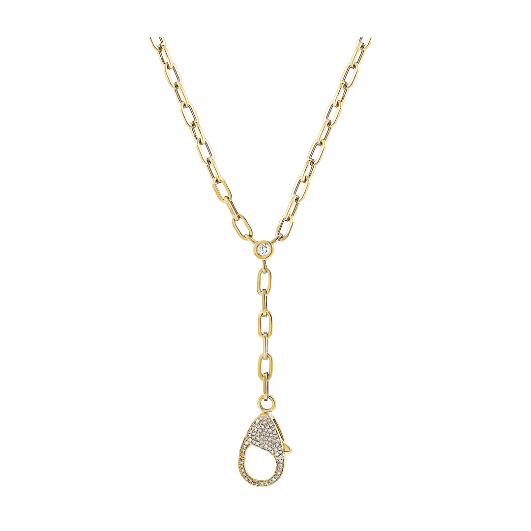 Paperclip Chain Y Necklace with Diamond Clasp
