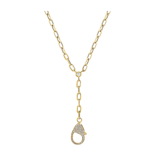 Paperclip Chain Y Necklace with Diamond Clasp