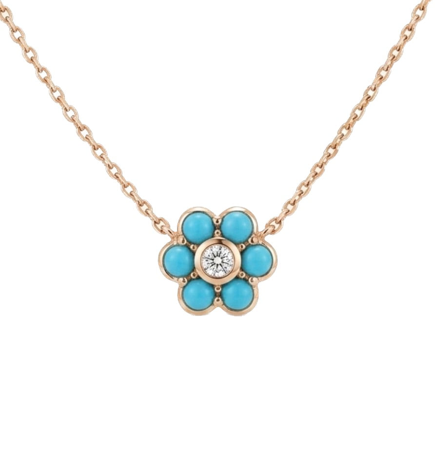 Turquoise and Diamond Flower Necklace