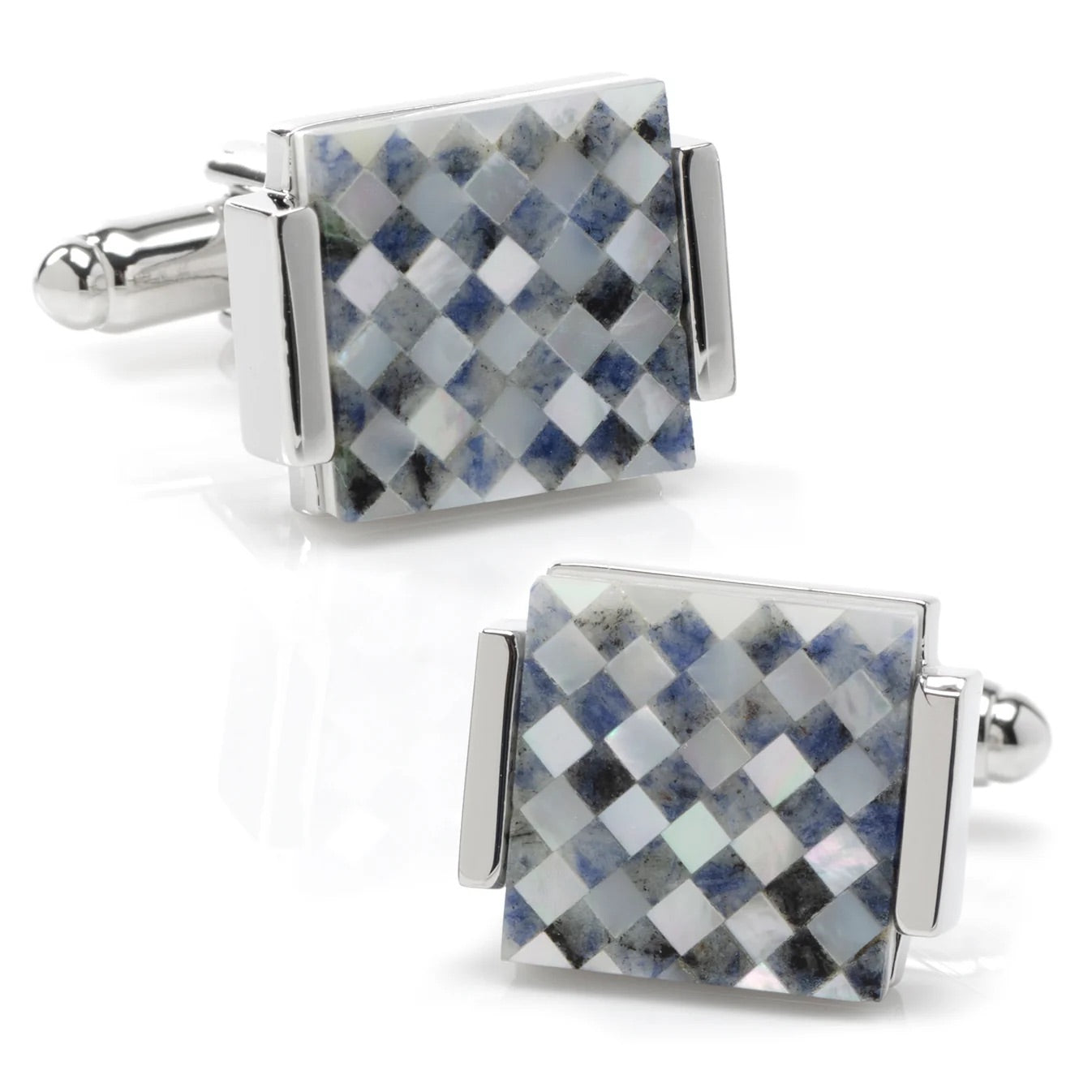 Blue Checkered Cufflinks with Mother of Pearl
