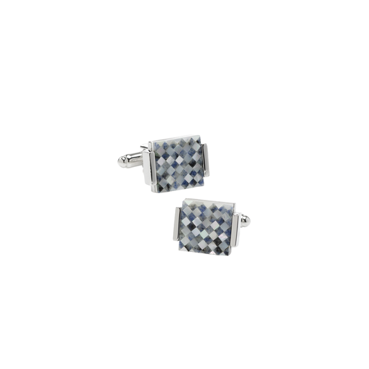 Blue Checkered Cufflinks with Mother of Pearl