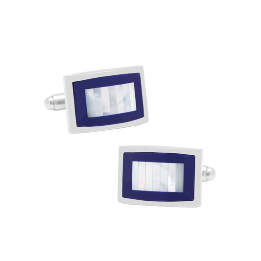 Sterling Silver Cufflinks with Mother of Pearl and Lapis