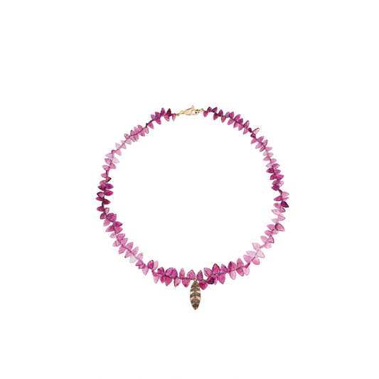 Leaf2 Pink Tourmaline Pendant Necklace