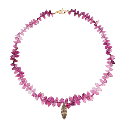 Leaf2 Pink Tourmaline Pendant Necklace