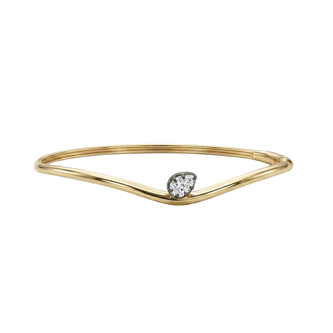Oval Curved Bracelet with Pear Shaped Diamond