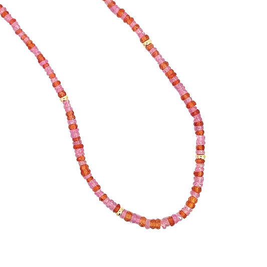 Pink and Orange Sapphire Beaded Necklace