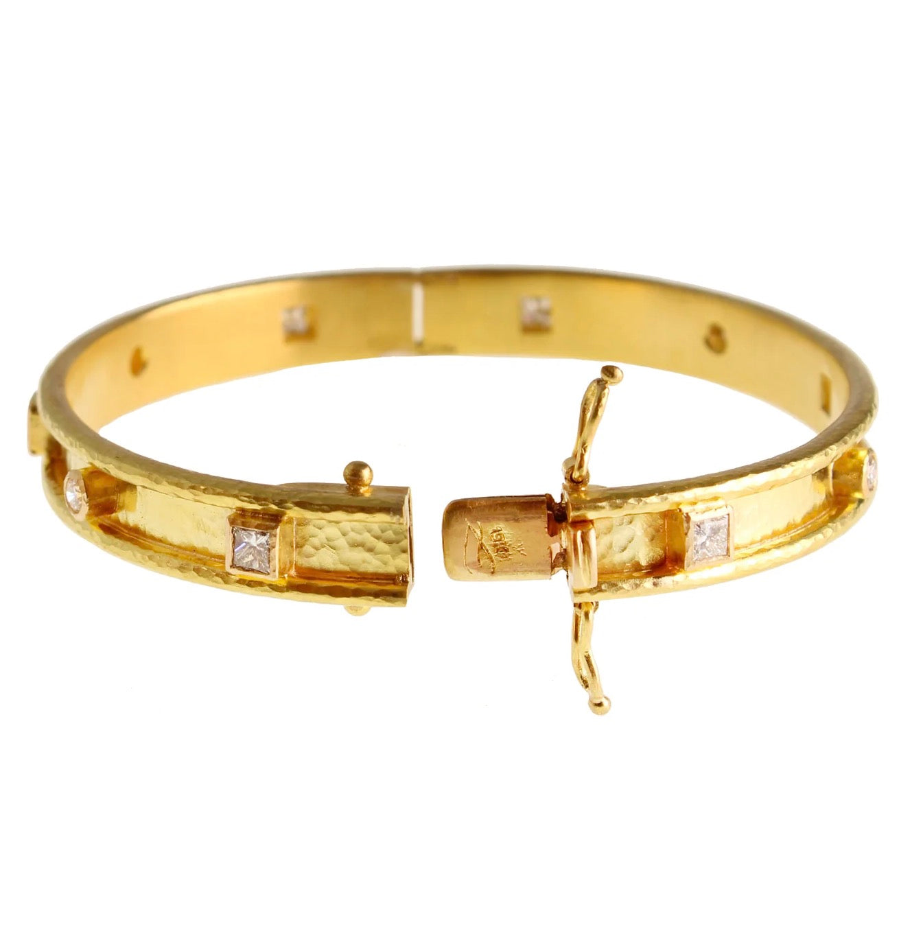 Square and Round Diamond Hinged Bangle