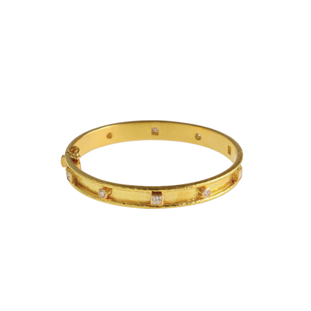 Square and Round Diamond Hinged Bangle