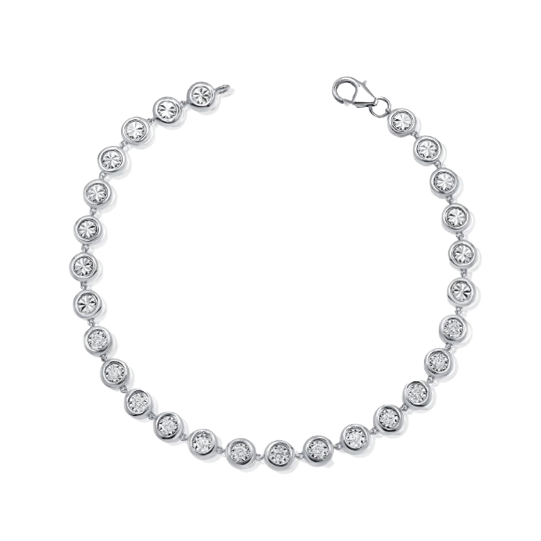 Illusion Bezel Set Bracelet with 15 Round Cut Diamonds in 14K White Gold
