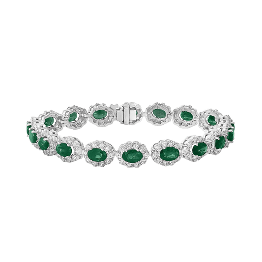 Oval Emerald Bracelet with Diamond Halos