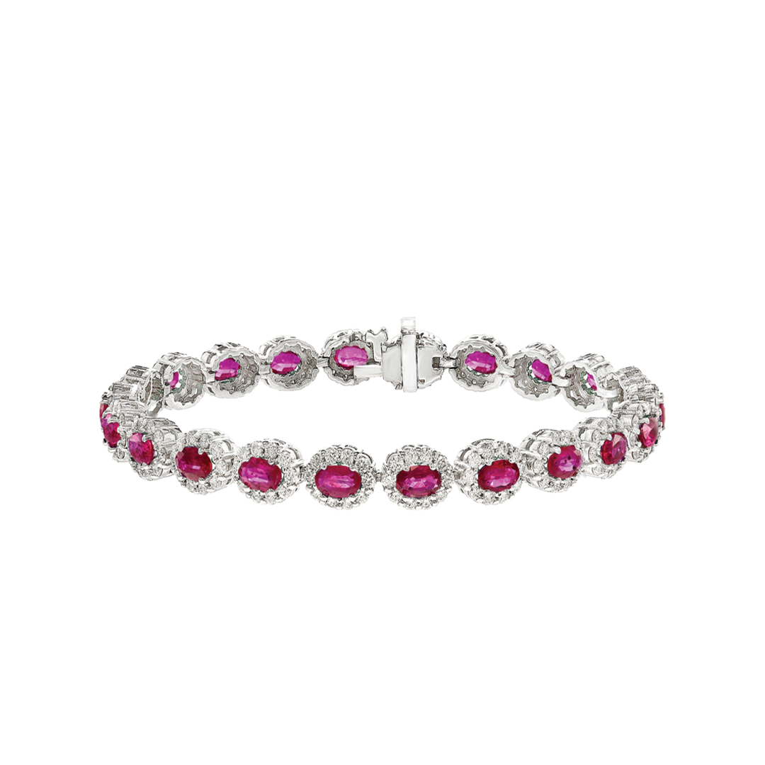 Oval Ruby Bracelet with Diamond Halos