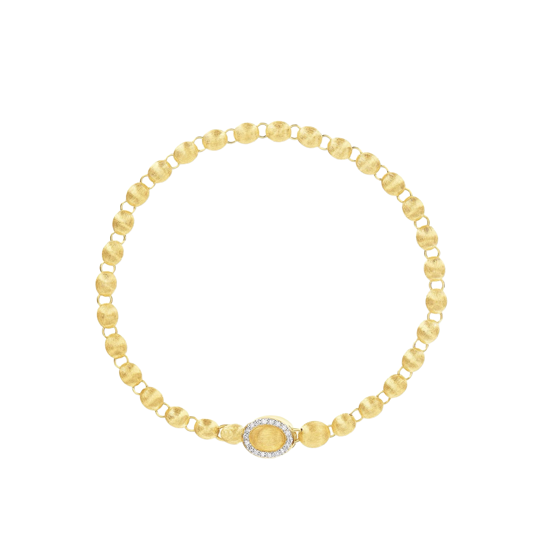 Slim Hand Engraved Gold and Diamond Bracelet