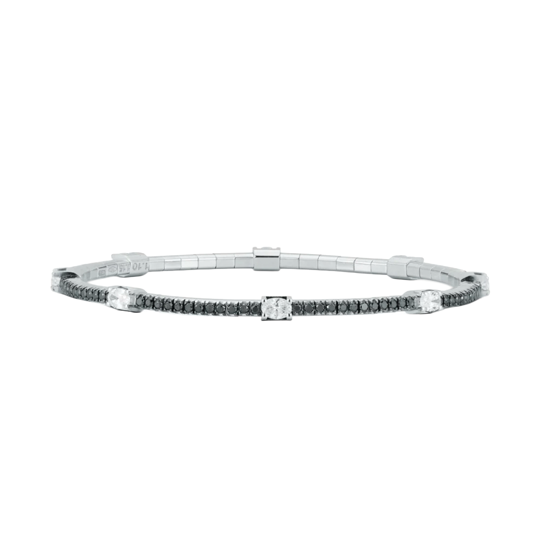 Stretch Tennis Bracelet with Black and White Diamonds