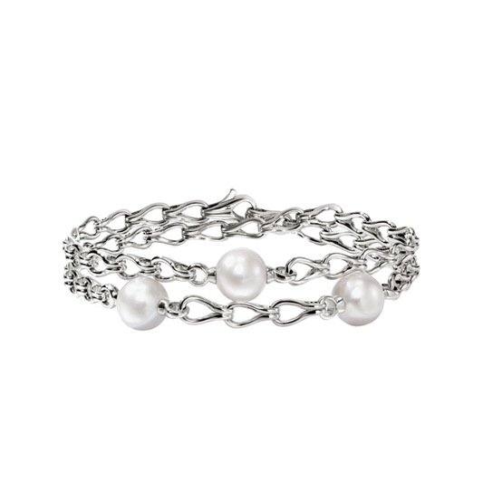 'Surf' Medium Link Double Wrap Bracelet with Freshwater Pearls