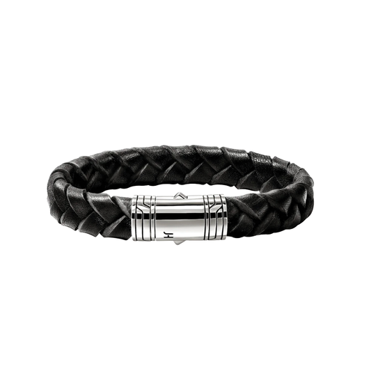 10mm Braided Black Leather Bracelet