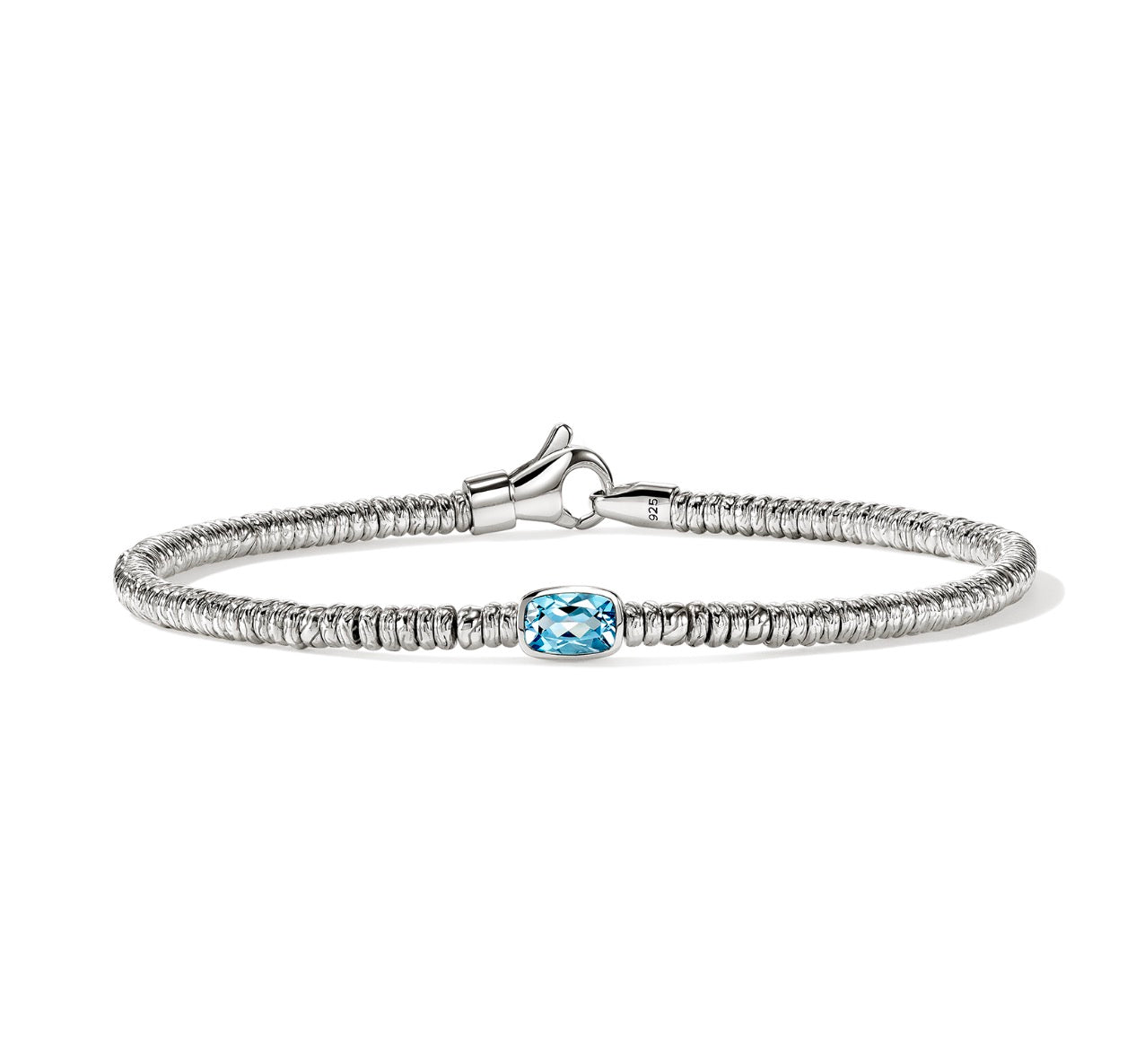 Sterling Silver Heishi Bracelet with Swiss Blue Topaz