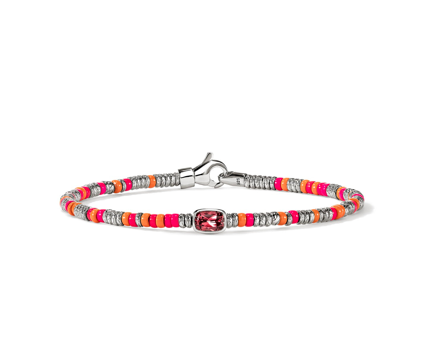 Sterling Silver Heishi Bracelet with Enamel and Rhodolite Garnet