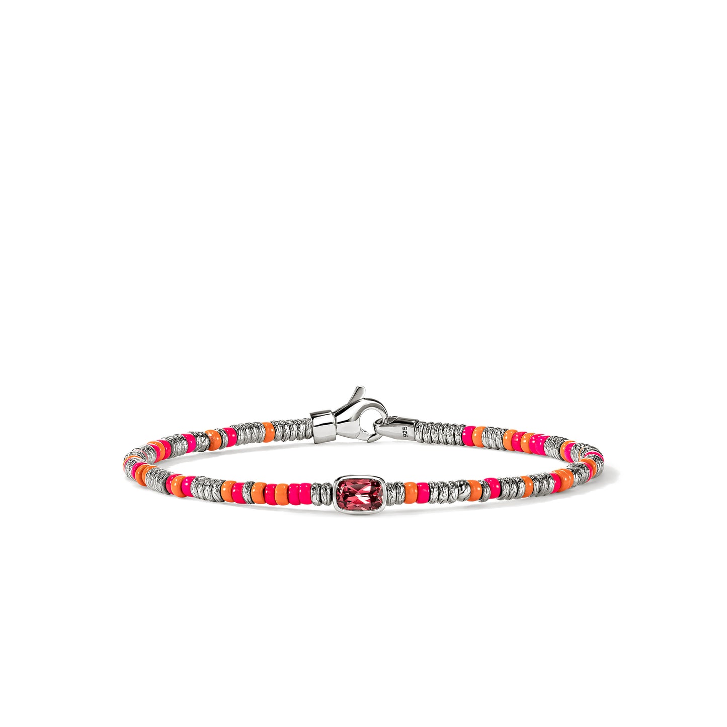 Sterling Silver Heishi Bracelet with Enamel and Rhodolite Garnet