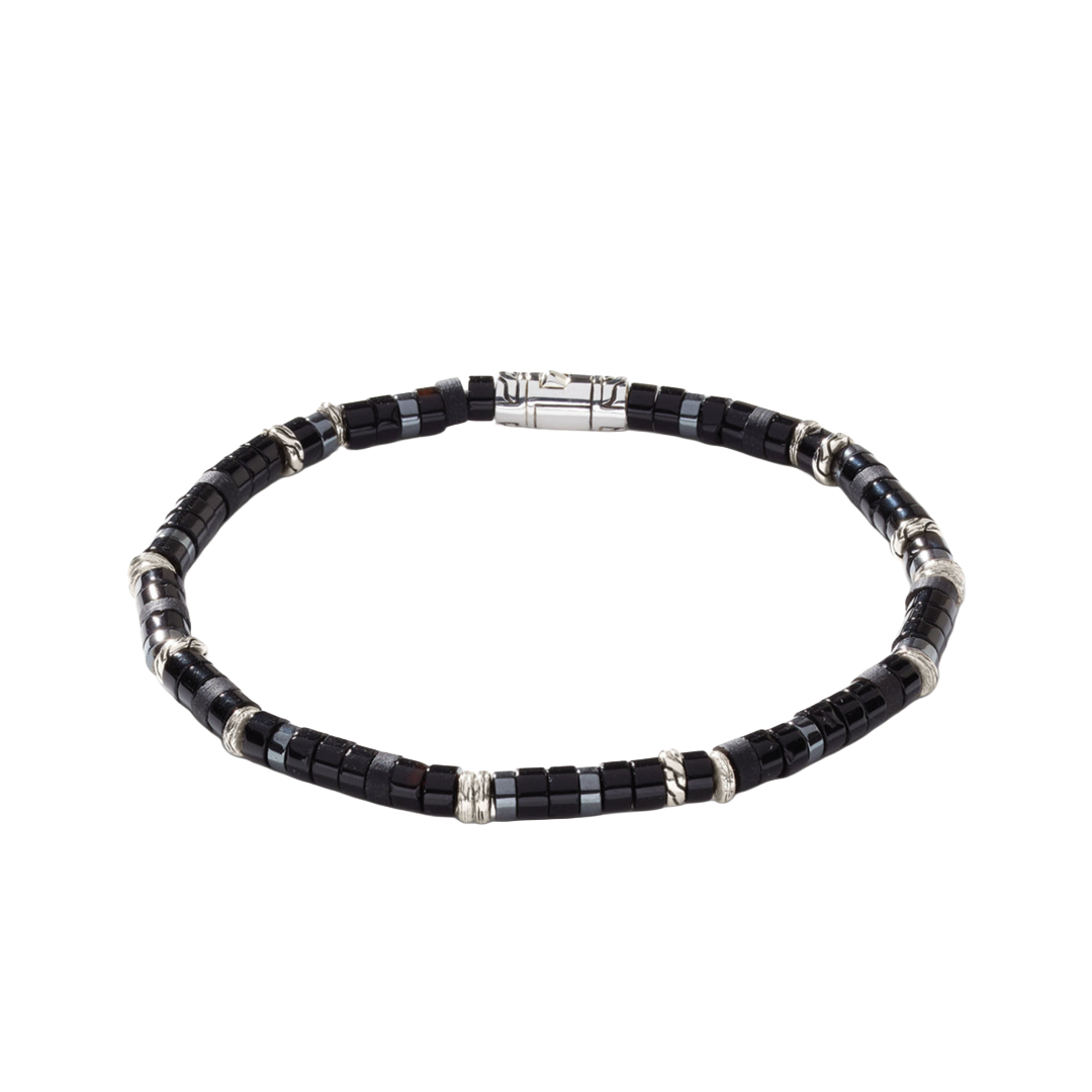 Sterling Silver Heishi Bracelet with Black Onyx and Hematite Beads