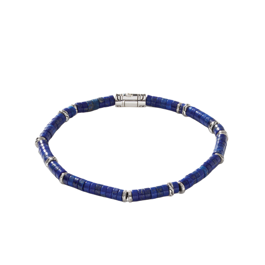 Sterling Silver Heishi Bracelet with Lapis Beads