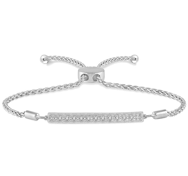 Adjustable Bolo Clasp Bracelet with Diamonds in Sterling Silver