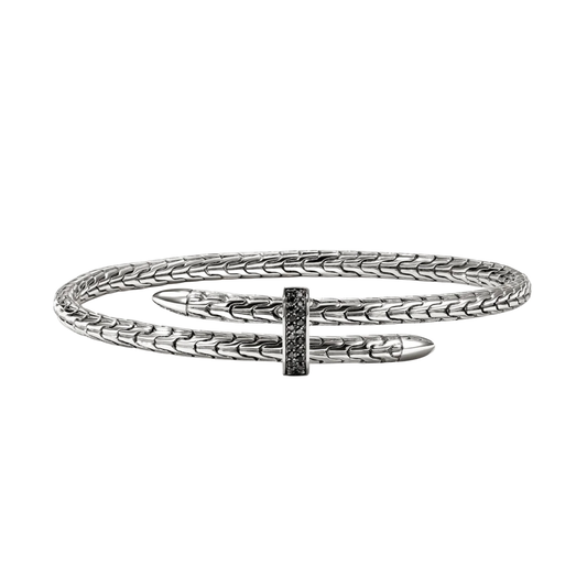 4mm Sterling Silver Bracelet Spear Flex Cuff Bracelet with Black Sapphires