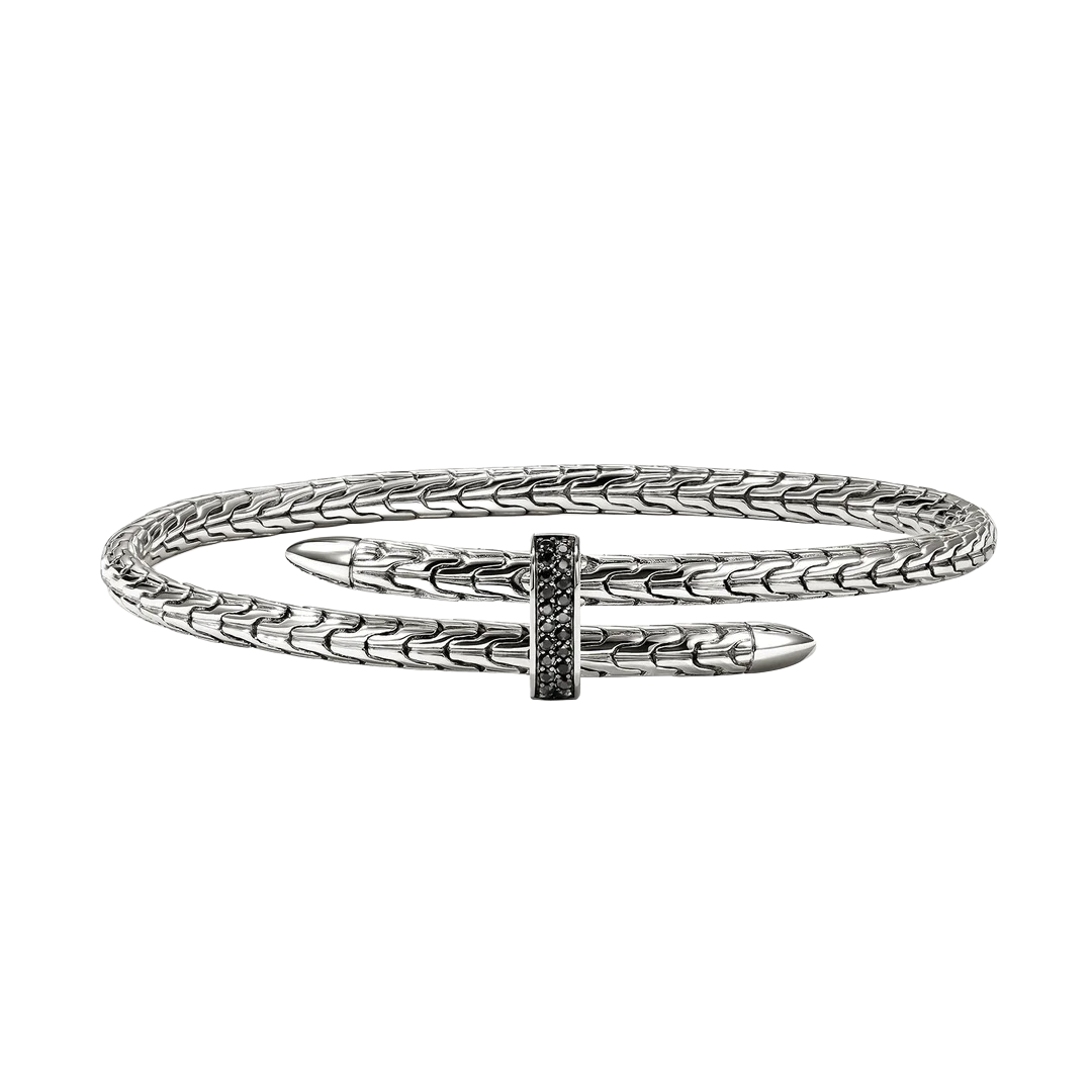 4mm Sterling Silver Bracelet Spear Flex Cuff Bracelet with Black Sapphires