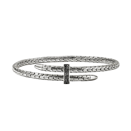 4mm Sterling Silver Bracelet Spear Flex Cuff Bracelet with Black Sapphires